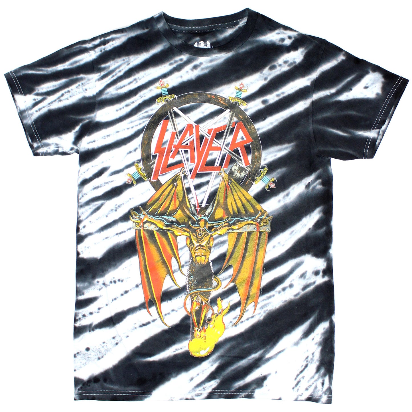 Slayer Crucified Winged Devil Under Swords Pentagram Logo Tie Dye T-shirt Front