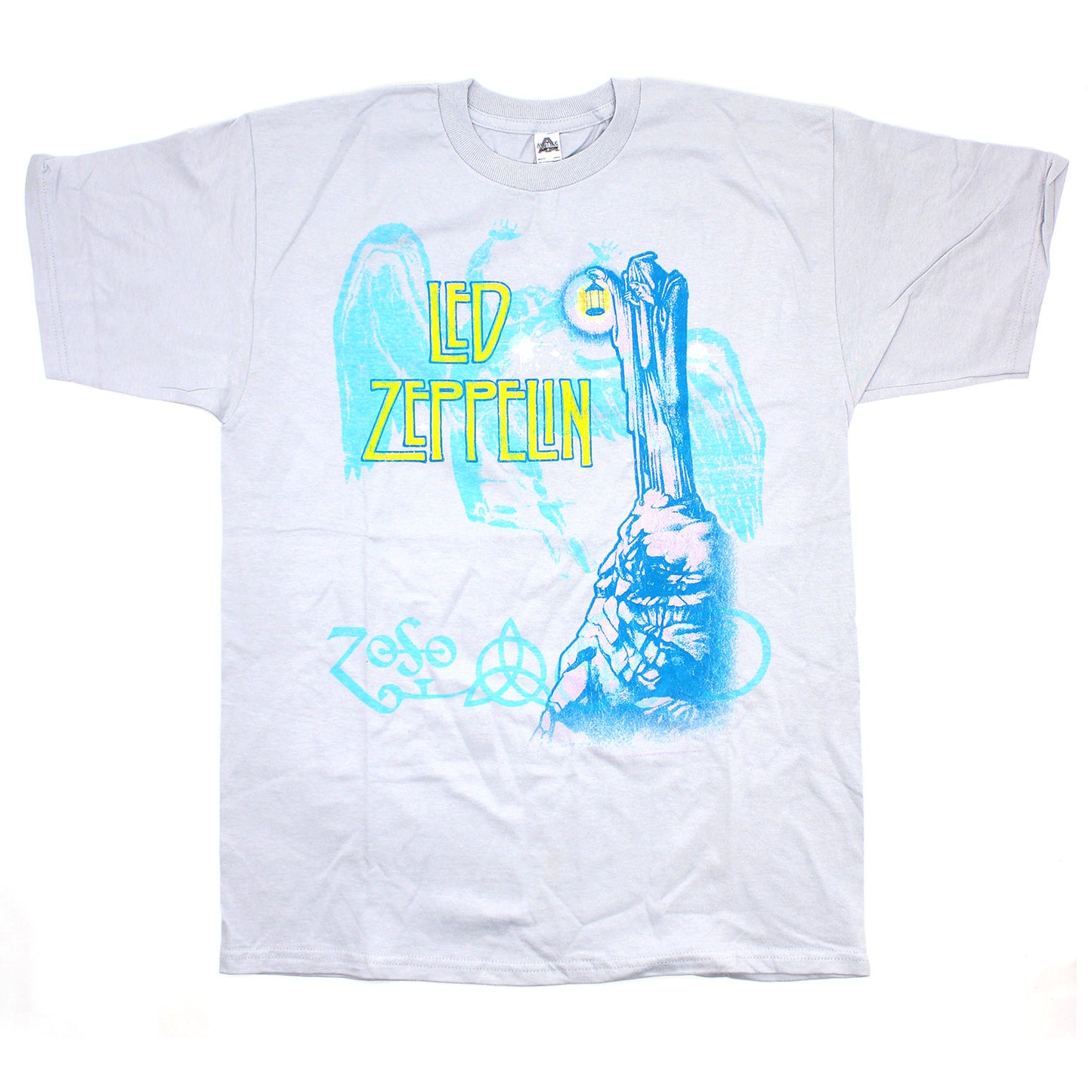 Led Zeppelin Blue Hermit Jumbo Print on Platinum Gray Tee T-shirt Front