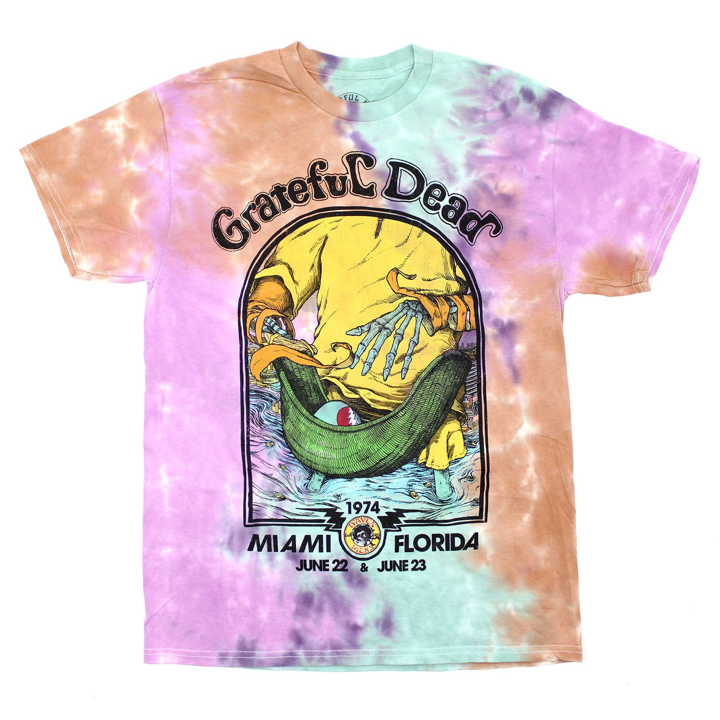 Grateful Dead Miami Florida June 22 & June 23 1974 Oversized Tee Tie Dye T-shirt Front