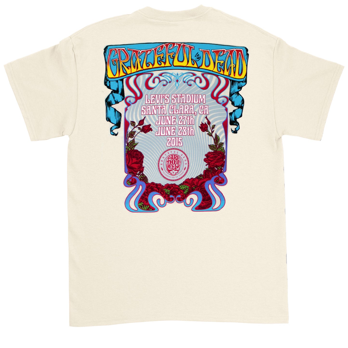 Grateful Dead Skeleton Santa Clara 2015 Event Tee on Cream T-shirt Back