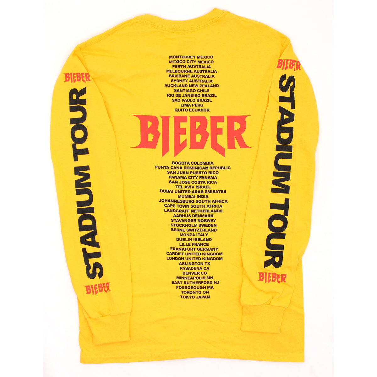 Justin Bieber Stadium 2017 World Tour Long Sleeve Tee (Yellow) Long Sleeve Back