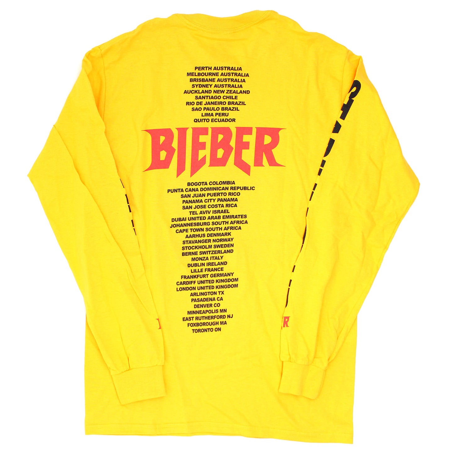 Justin Bieber Stadium 2017 World Tour Long Sleeve Tee (Yellow) Long Sleeve Back