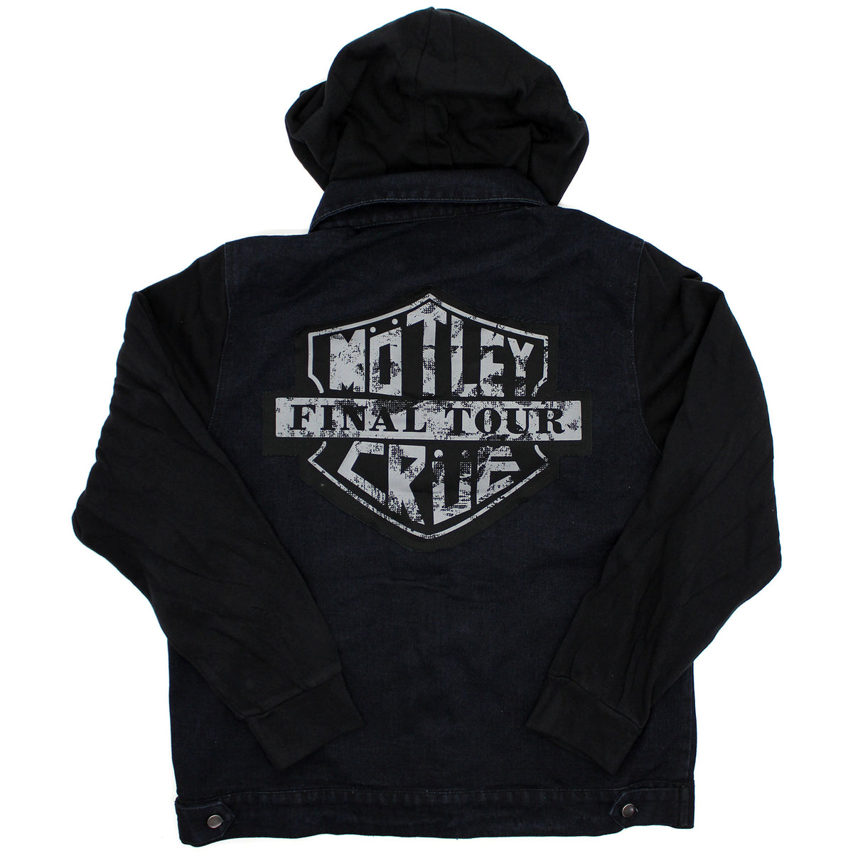 Motley Crue 1981 - 2015 Final Tour Denim Vest With Removable Hoodie Jacket Back