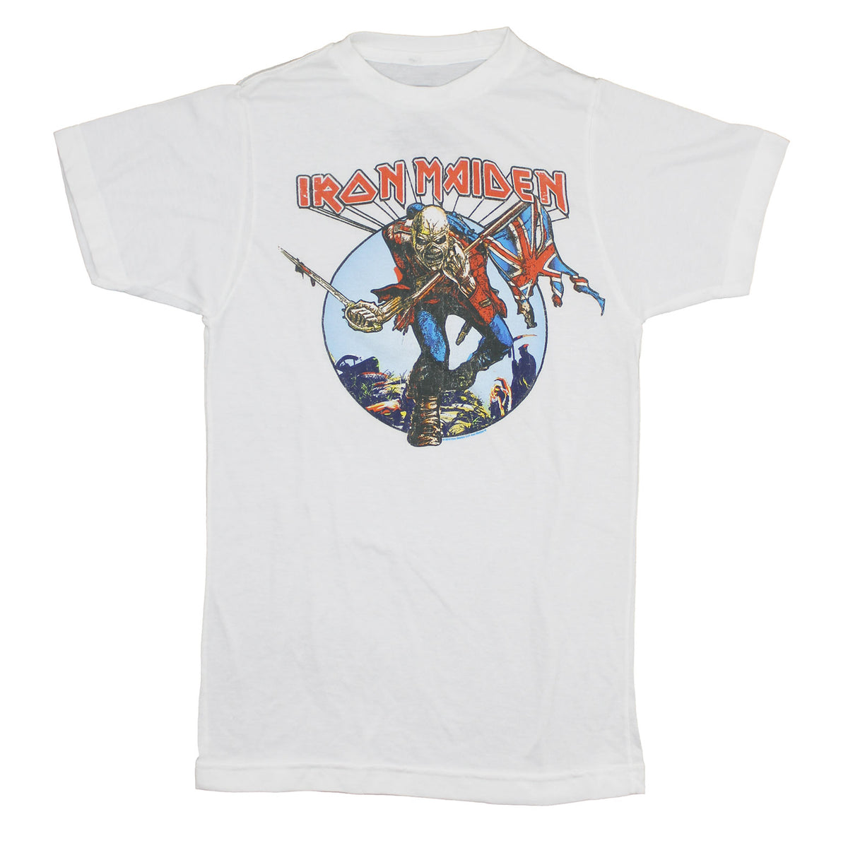 Iron Maiden The Trooper On White Oversized Tee Slim Fit T-shirt Front