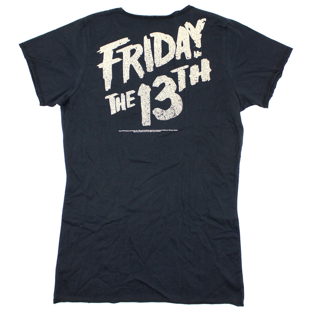Friday The 13th Jason Voorhees Hockey Mask Applique Vintage Tee With Cut Scoop Neck Junior Top Back