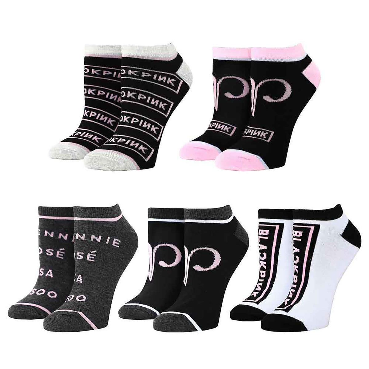 BlackPink Mixed Logo 5 Pair Ankle Socks Socks Front