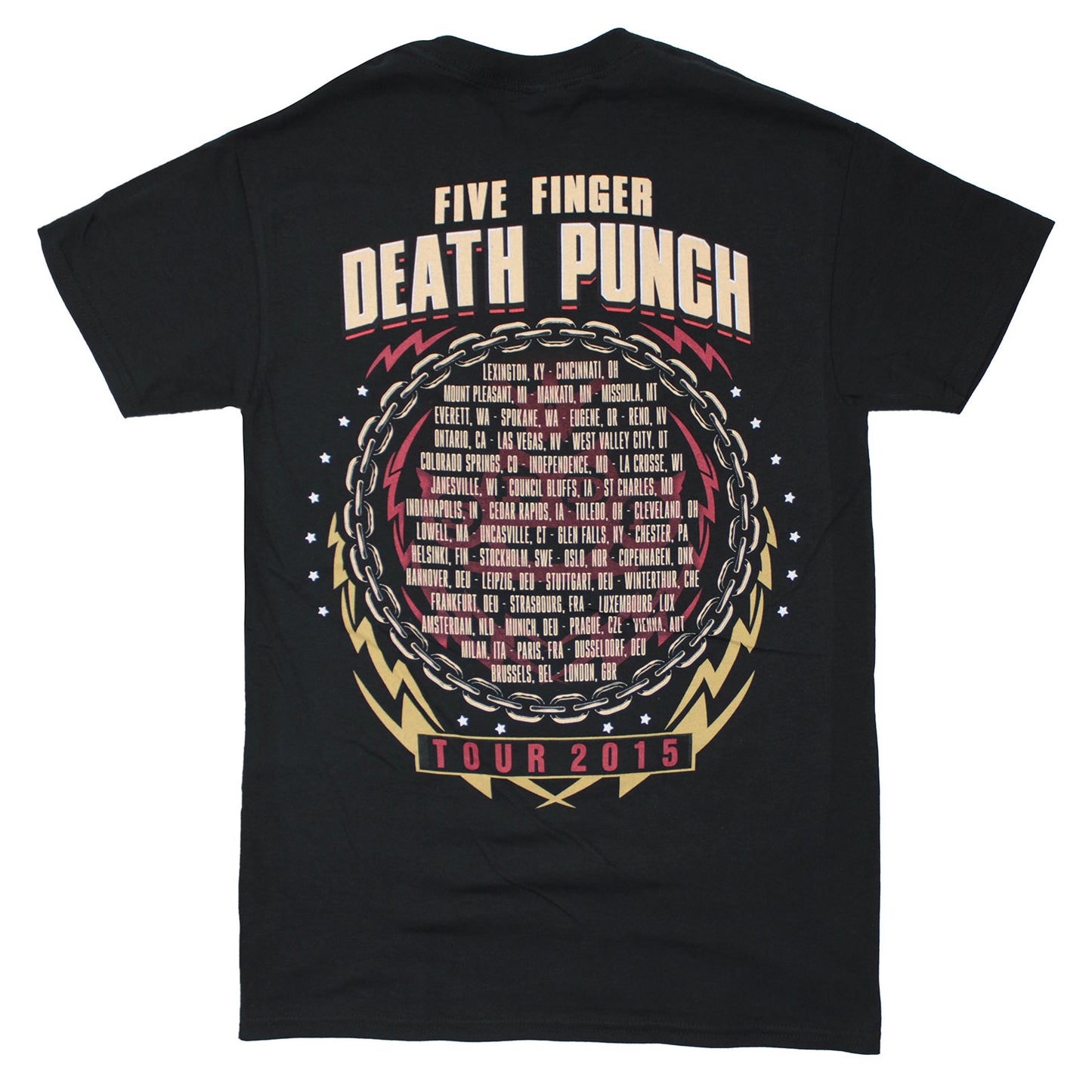 Five Finger Death Punch Got Your Six 2015 World Tour Cities T-shirt Back
