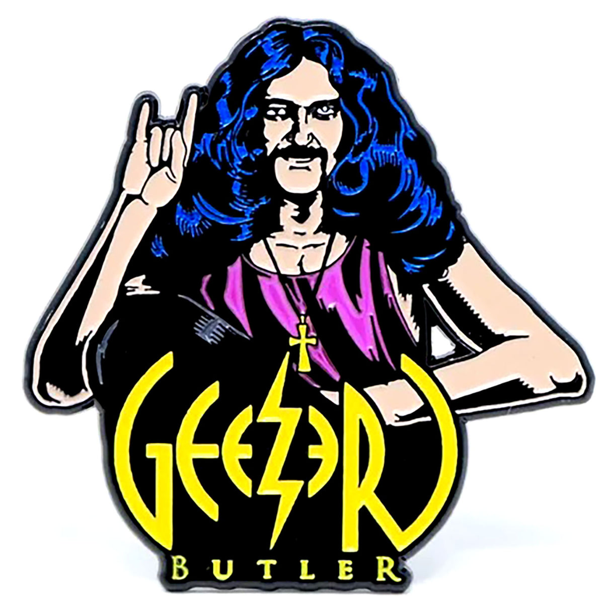 Black Sabbath Geezer Butler Horns Enamel Pin Pewter Pin Badge Front