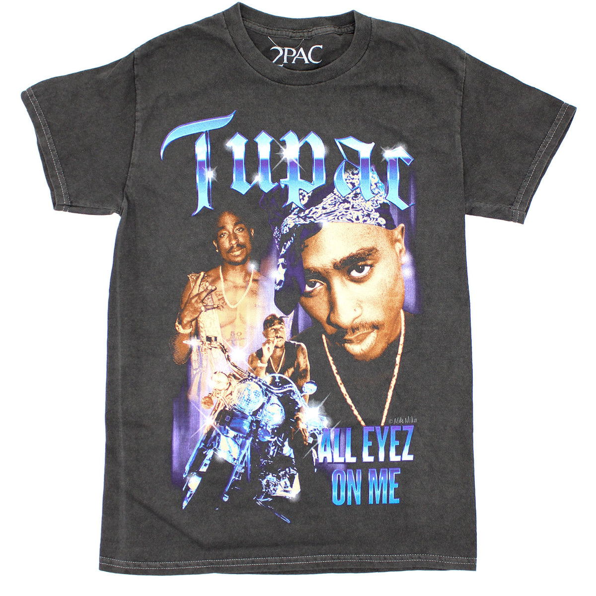Tupac Sparkle Name Stonewashed Tee (Gray) Vintage T-shirt Front