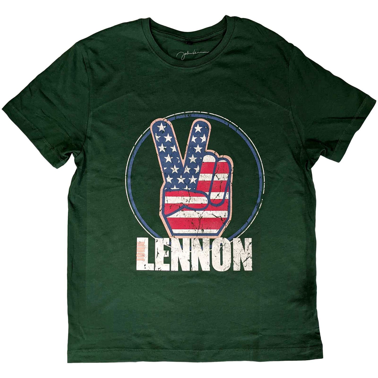 John Lennon Peace Fingers Us Flag T-shirt Front