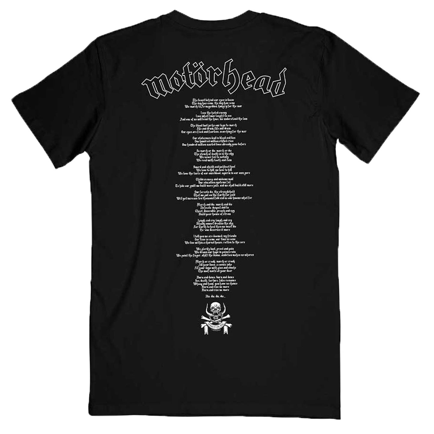 Motorhead March Or Die Lyrics T-shirt Back