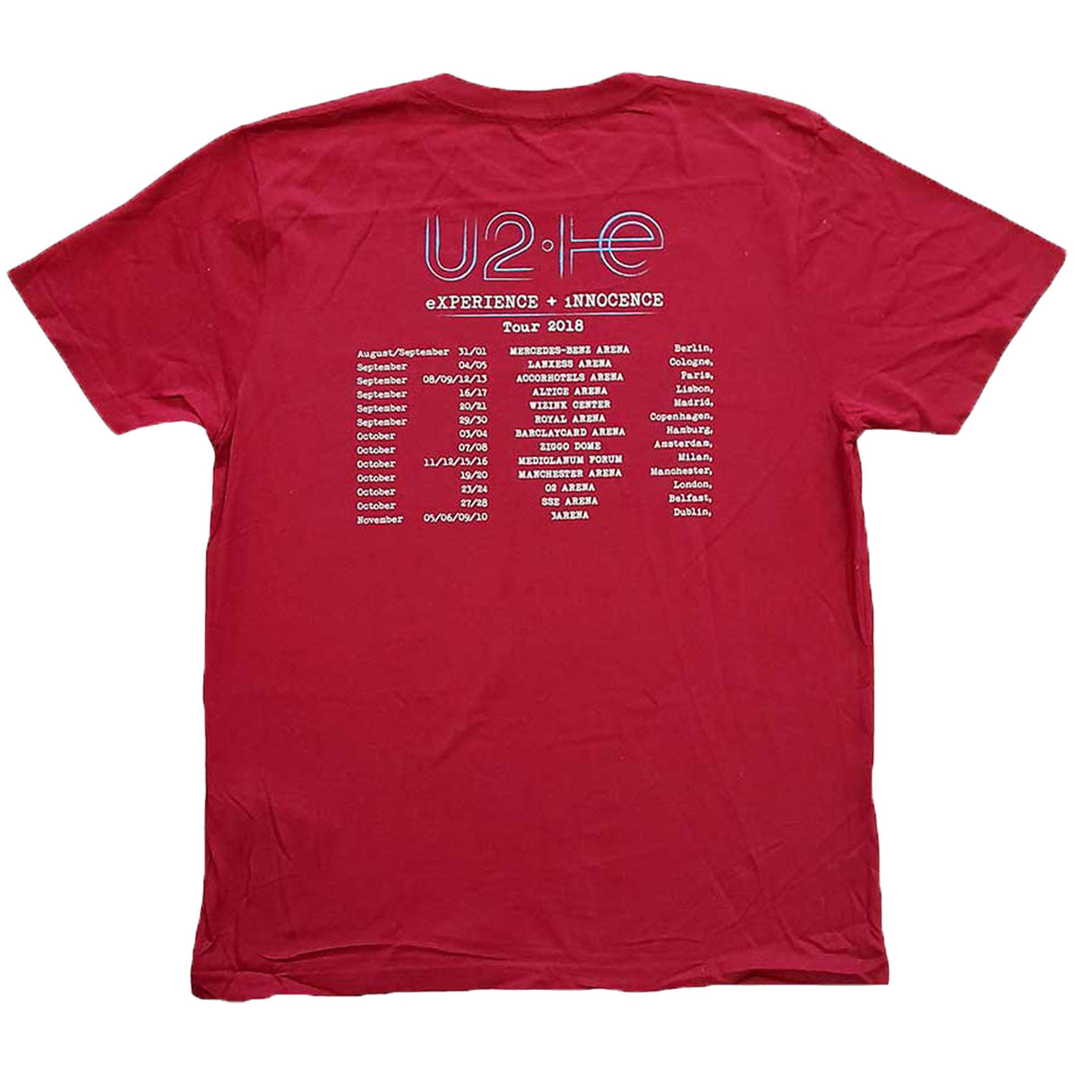 U2 I+e 2018 Tour Dates T-shirt Back