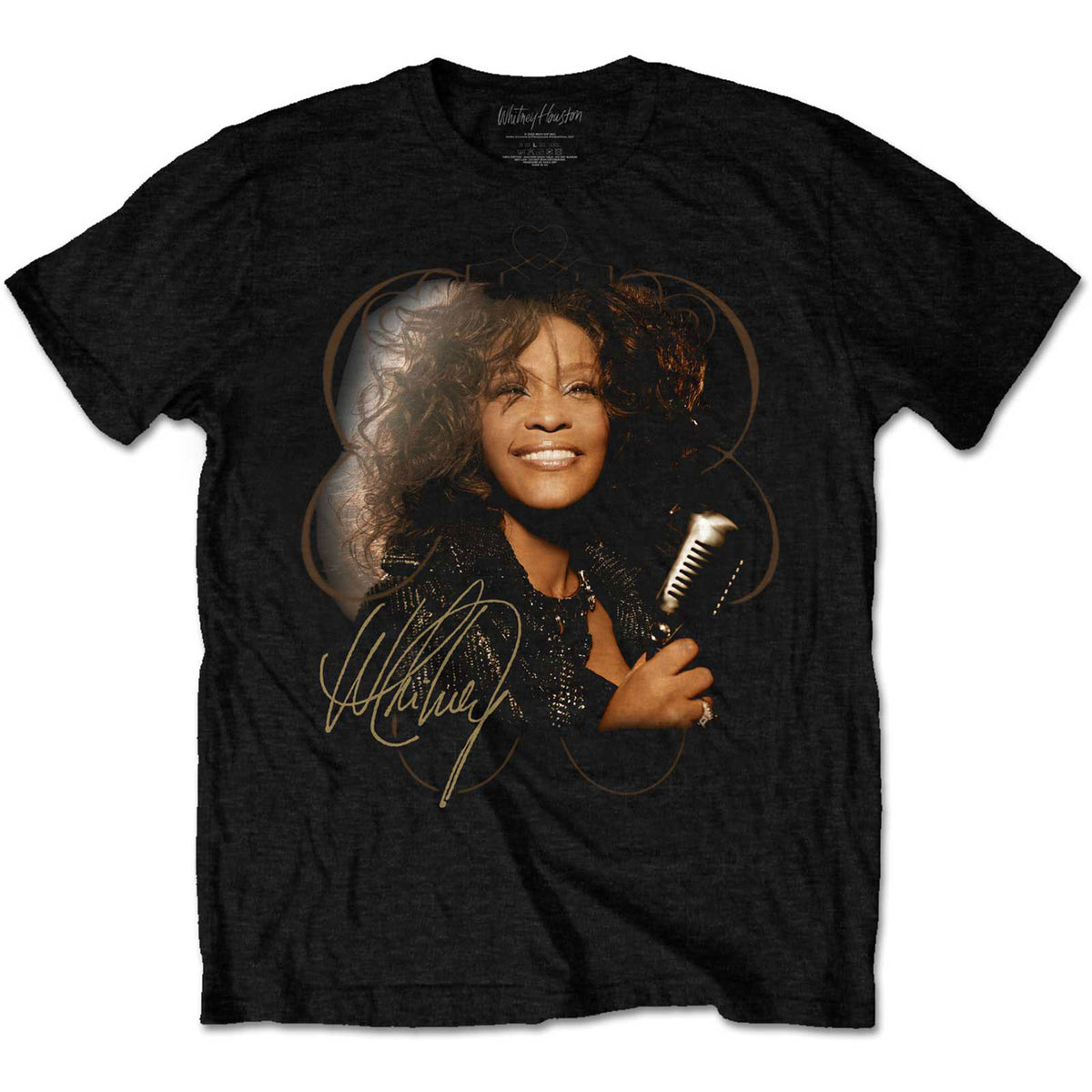 Whitney Houston Vintage Mic Photo T-shirt Front
