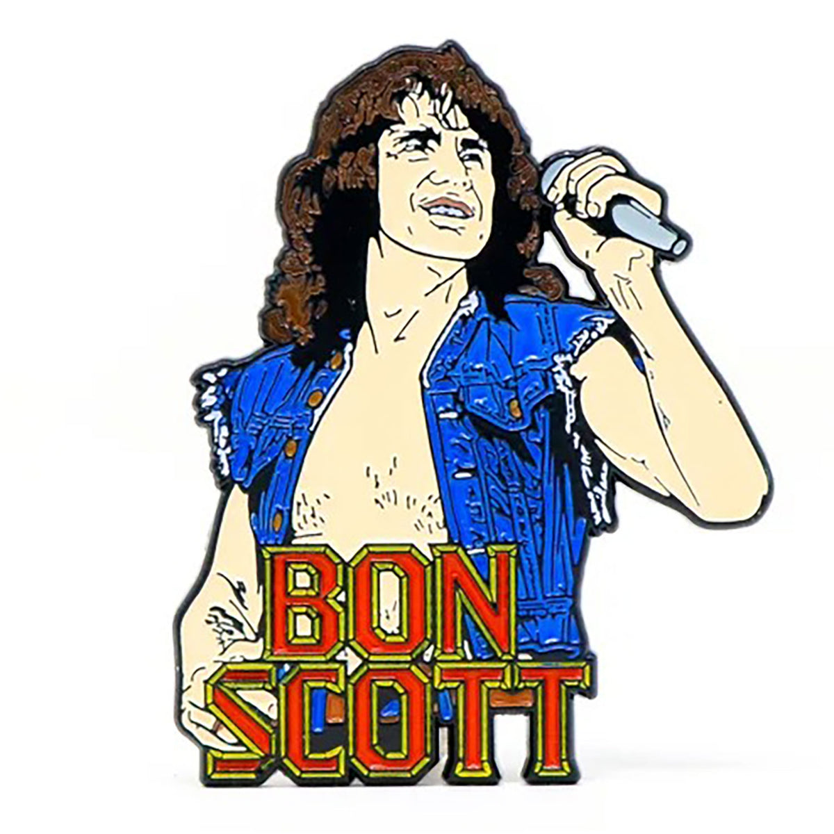 Bon Scott Enamel Pin With Magnet Add On Pewter Pin Badge Front