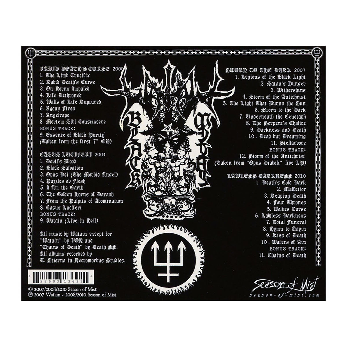 Watain Satanic Deathnoise From The Beyond Compact Disc - 4 CD Box Set CD Back