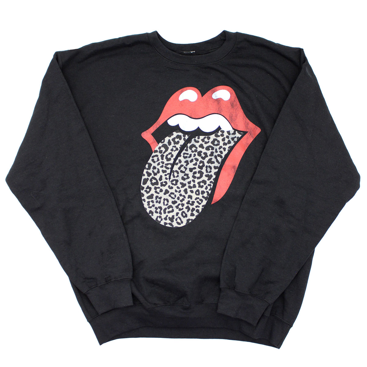 Rolling Stones Vintage Distressed Leopard Print Classic Tongue Sweatshirt Front