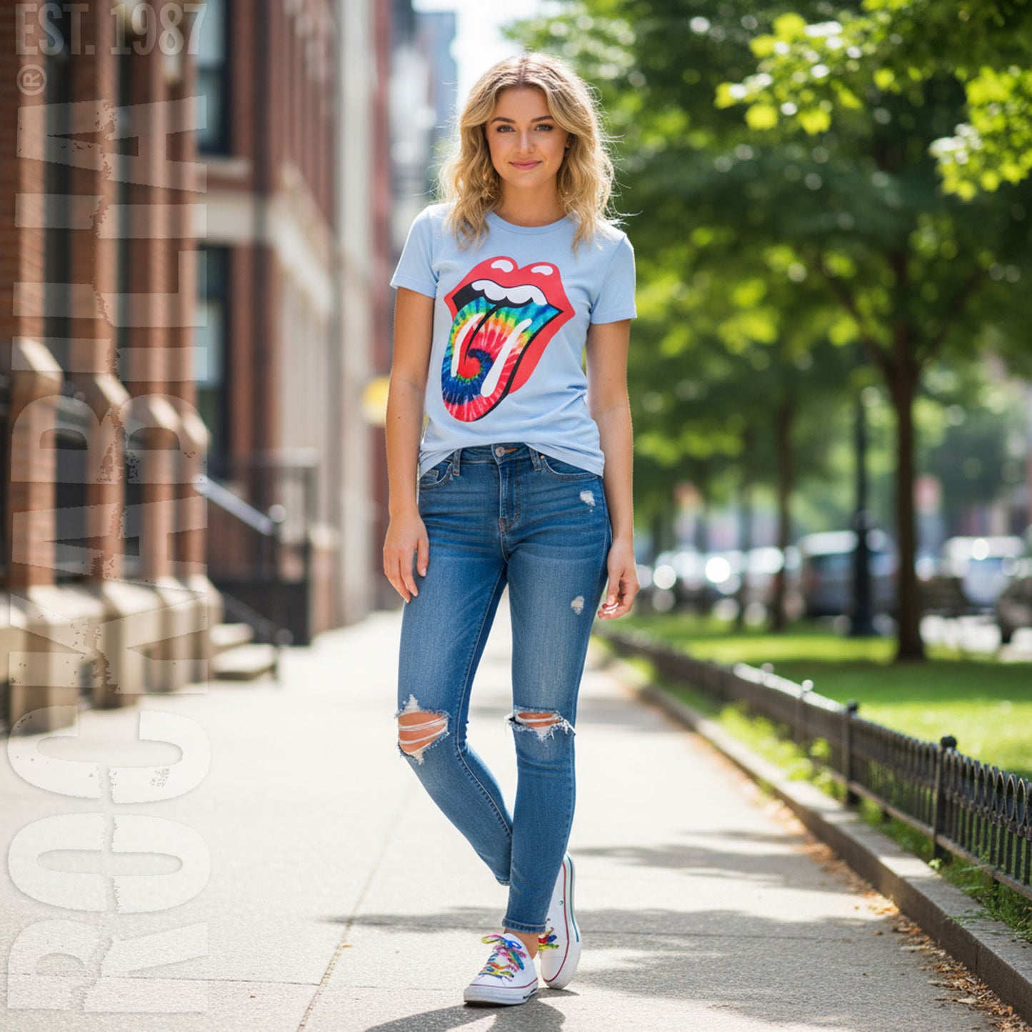 Rolling Stones Dyed Tongue on Light Blue Tee Junior Top Alt 2