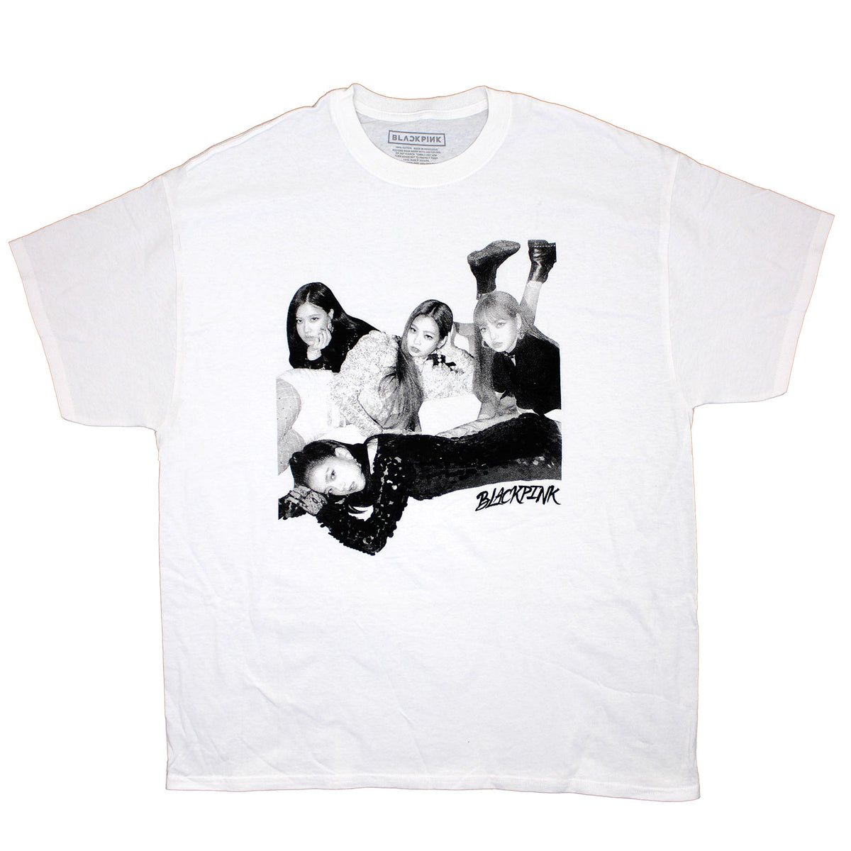 BlackPink Black & White Group Photo & Logo T-shirt Front