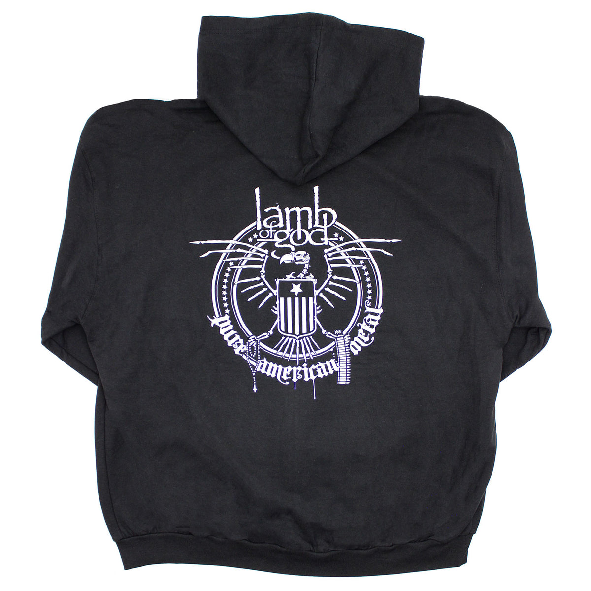 Lamb Of God Logo With Pure American Metal Seal On Back Zippered Hooded Sweatshirt Back