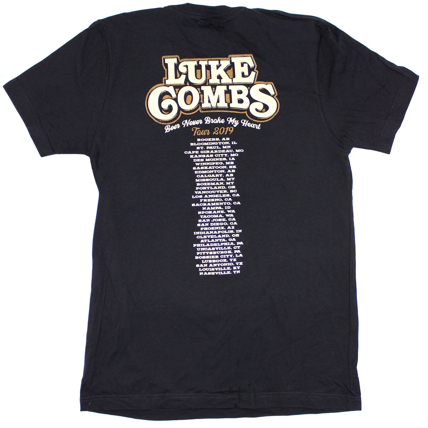 Luke Combs Beer Never Broke My Heart 2019 Tour T-shirt Back