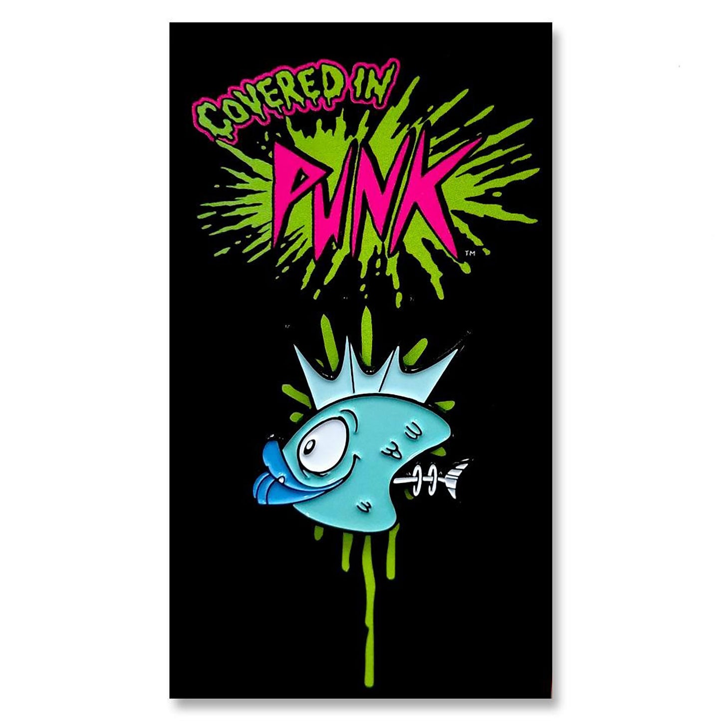 Osaka Popstar Demented Punk Blue Fish Heads Toon Enamel Pin Pewter Pin Badge