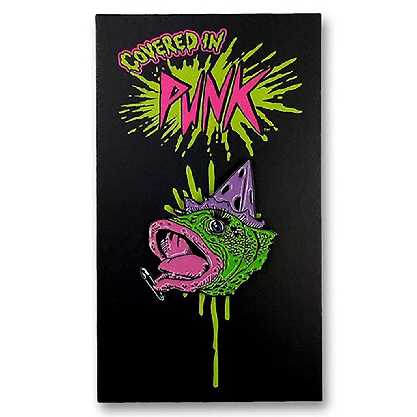 Demented Punk Fish Head "Covered In Punk" Enamel Pin by Stephen Blickenstaff Pewter Pin Badge