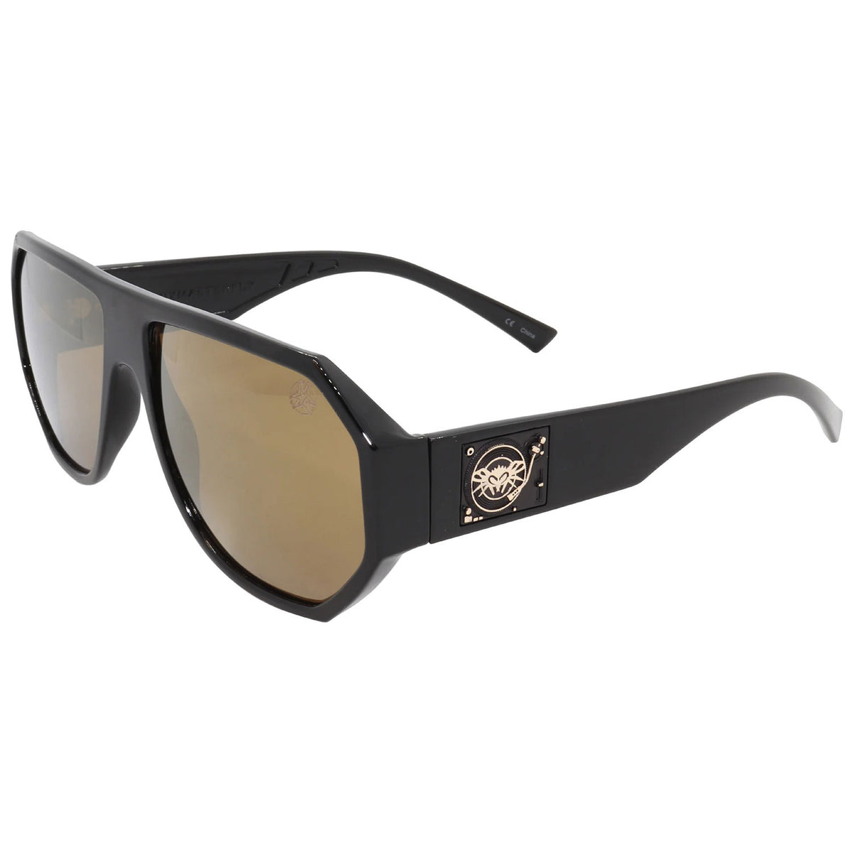 Mix Master Mike Mix Master Fly Black Flys Collab Shiny Black w/ Gold Mirror Lens Sunglasses Front