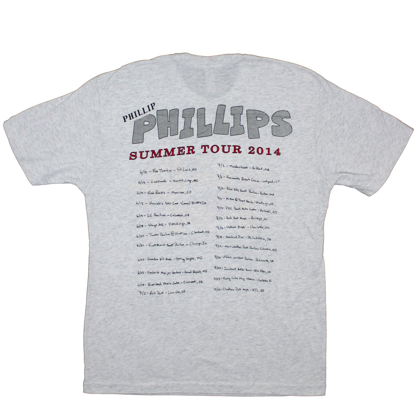 Phillip Phillips 2014 Summer Tour on Gray Tee Slim Fit T-shirt Back