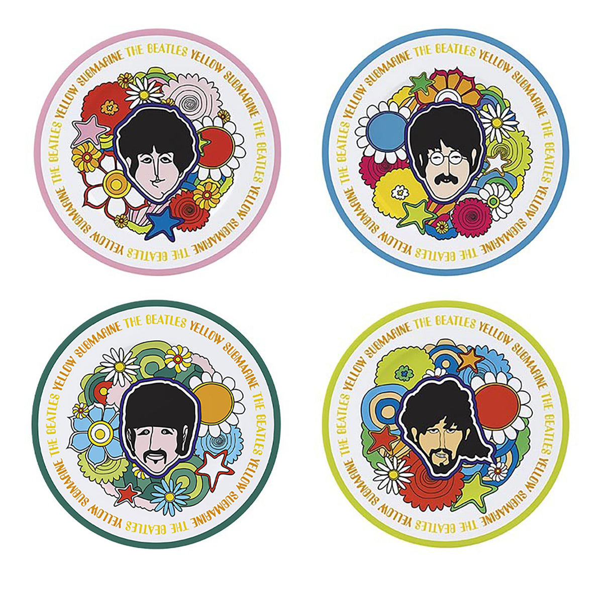 Beatles Yellow Submarine Flowers 4-Pc. Plate Set Kitchenware Front
