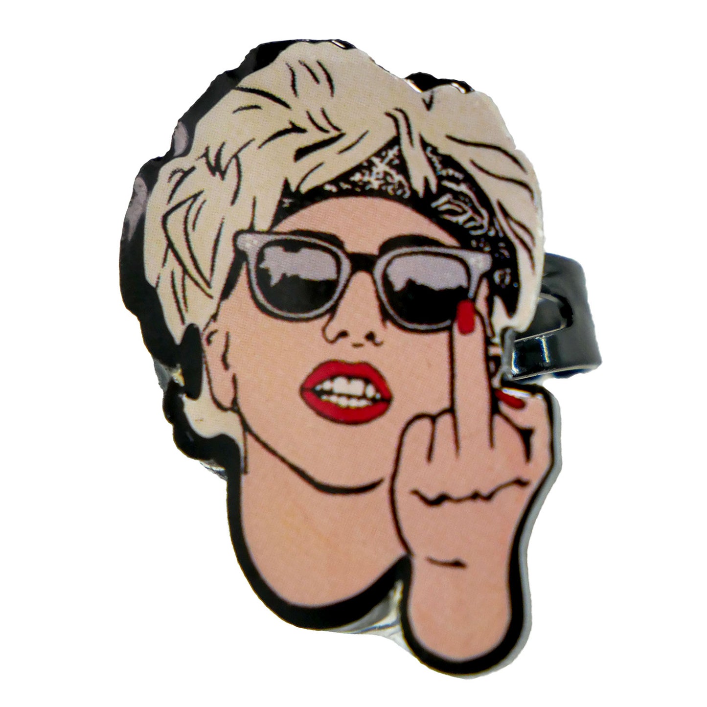 Lady Gaga Middle Finger Plastic/Metal Adjustable Ring Ring Front