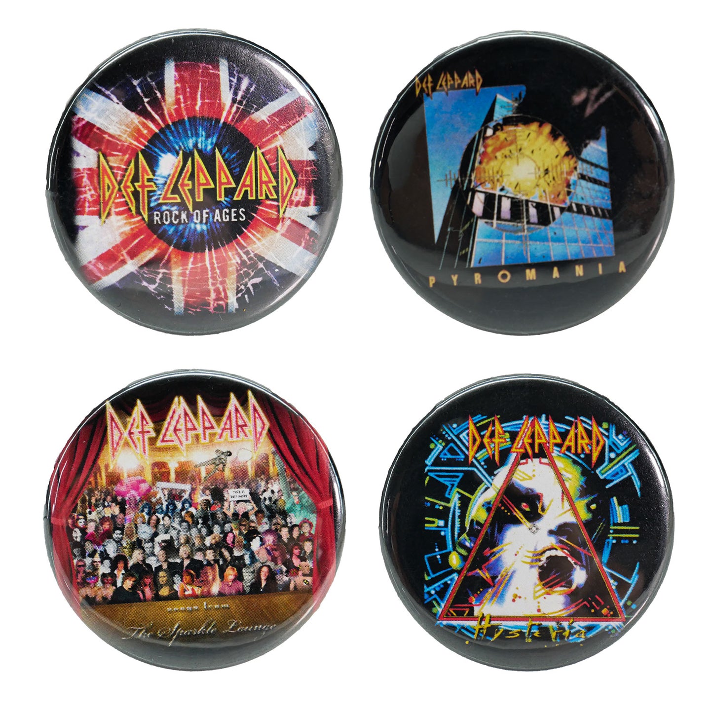 Def Leppard 4 Piece Button Pack Button Front