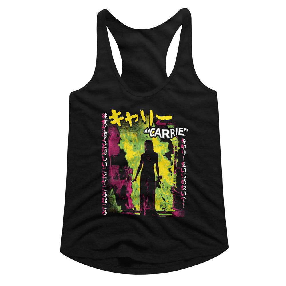 Carrie Neon Fire Japanese Text Junior Top Front