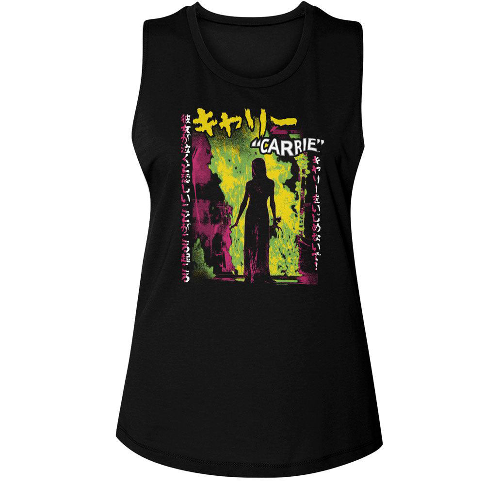 Carrie Neon Fire Japanese Text Womens Tank Front