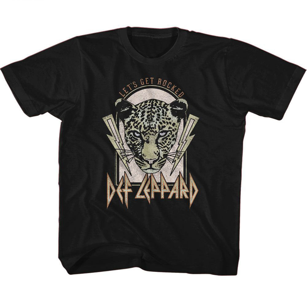 Def Leppard Lightning Bolts Lets Get Rocked Kids Childrens T-shirt Front