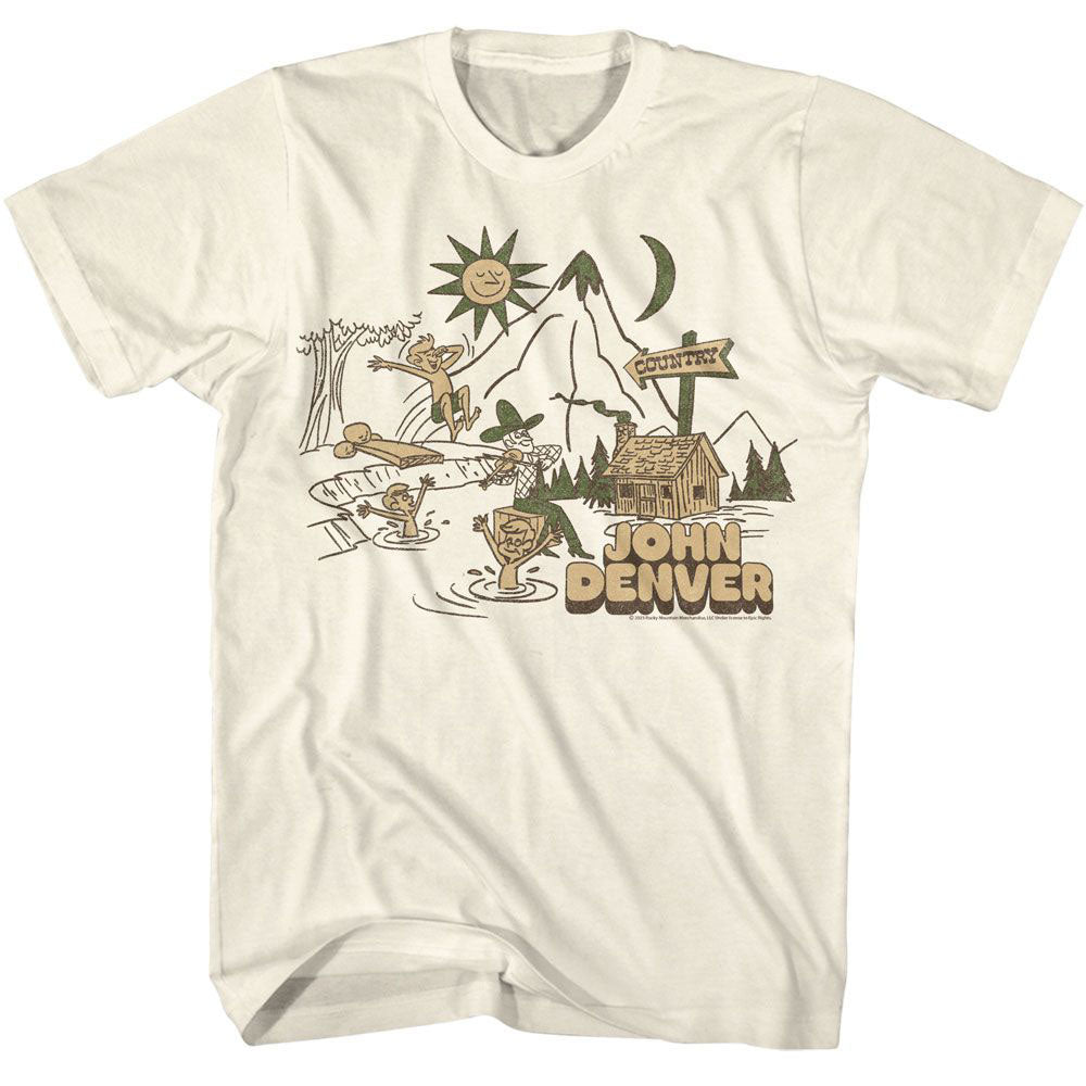 John Denver Country Cabin And Lake T-shirt Front