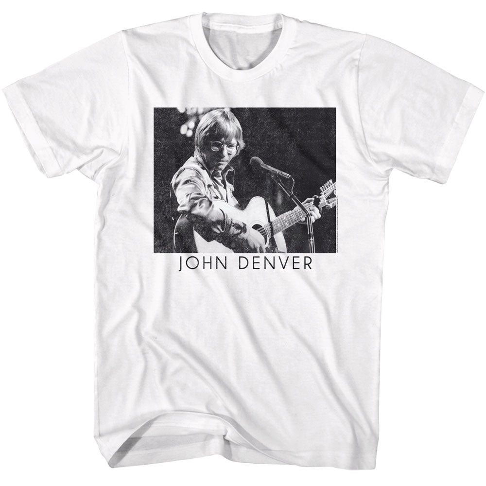 John Denver Playing Guitar Bw T-shirt Front