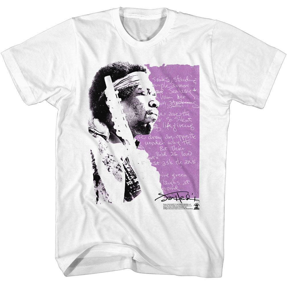 Jimi Hendrix Handwritten Lyrics T-shirt Front
