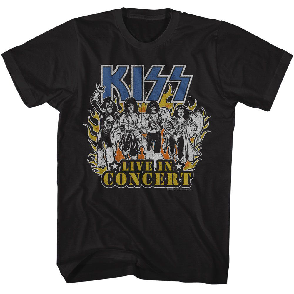 KISS Kiss Live In Flames T-shirt Front