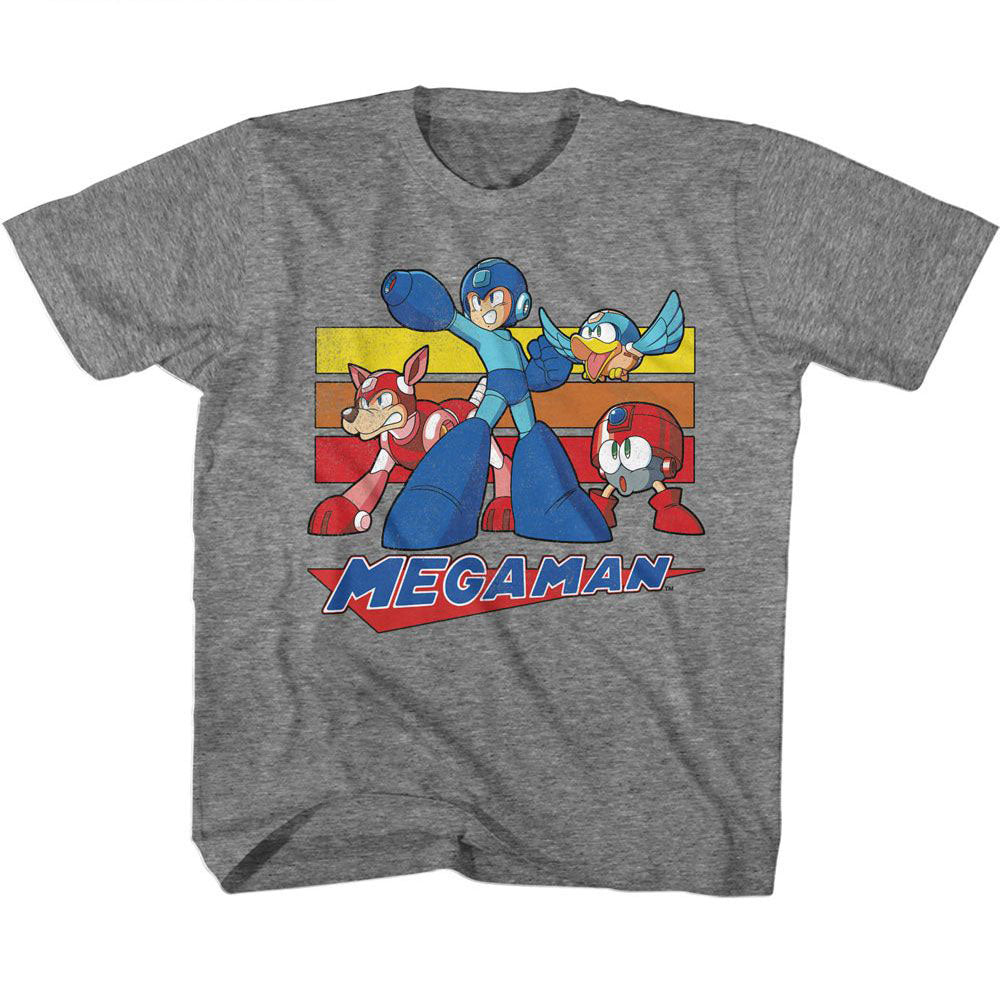 Mega Man Multi Color Rectangles Kids Childrens T-shirt Front