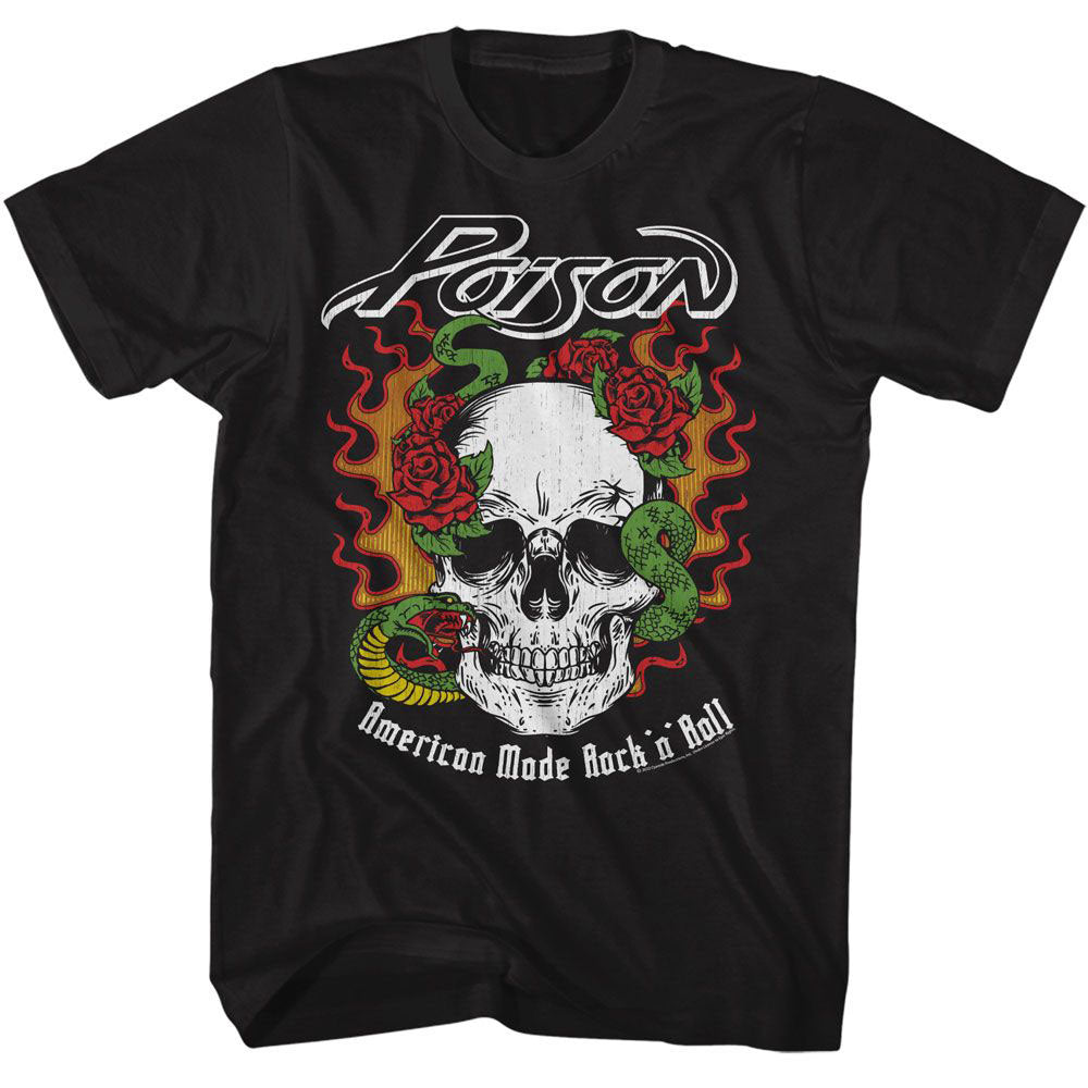 Poison Flame Skull With Snake T-shirt Front