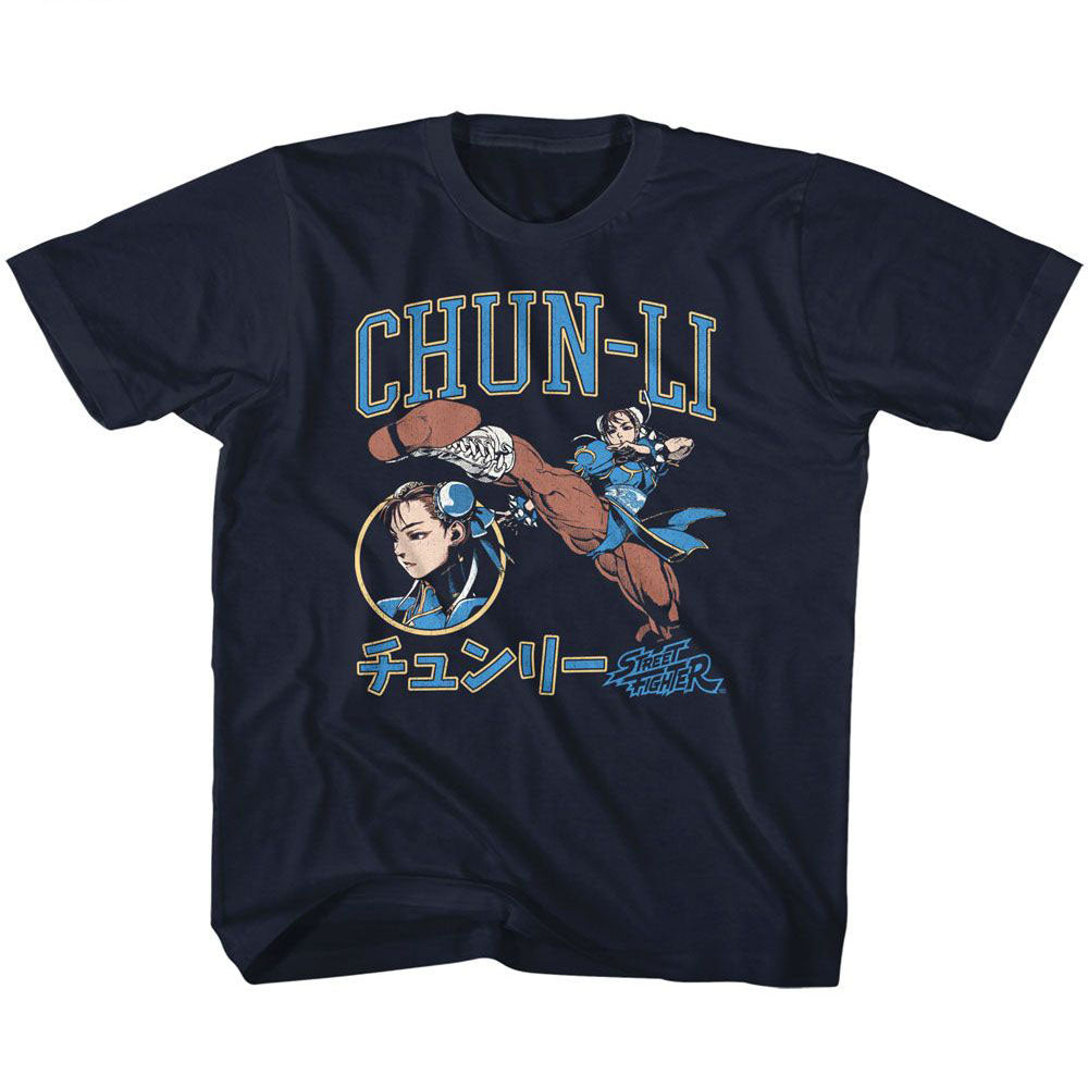 Street Fighter Chun Li Varsity Kids Childrens T-shirt Front