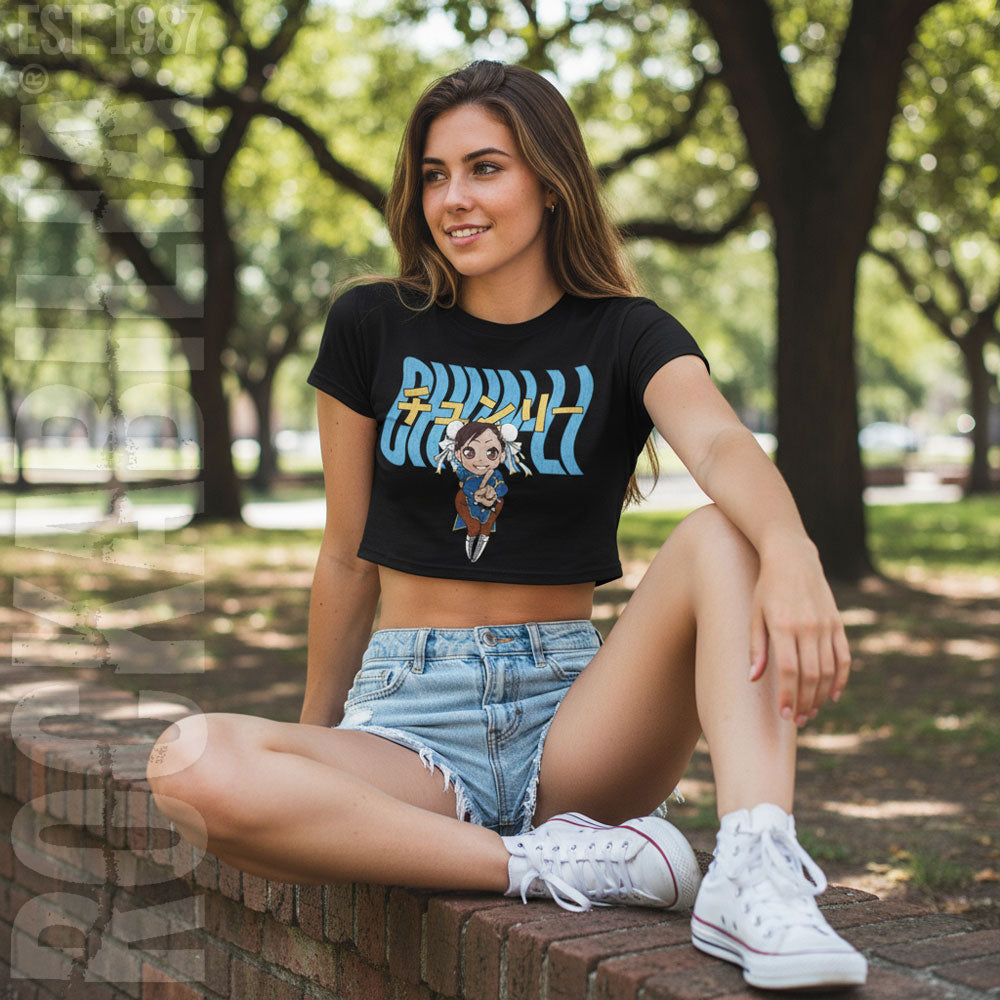 Street Fighter Chun Li Warped Text Junior Top Alt 2
