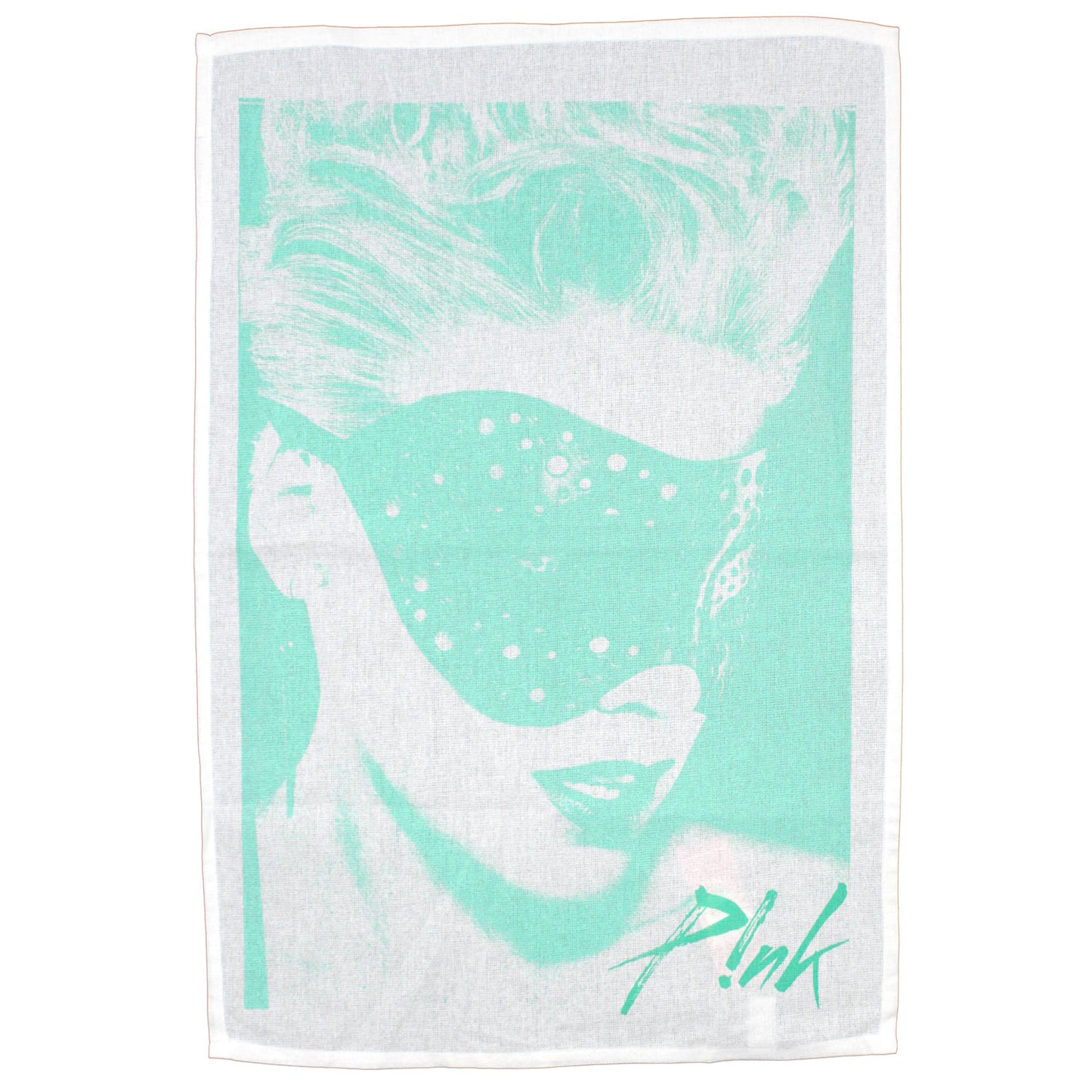 Pink Masked Tea Green Towel Front
