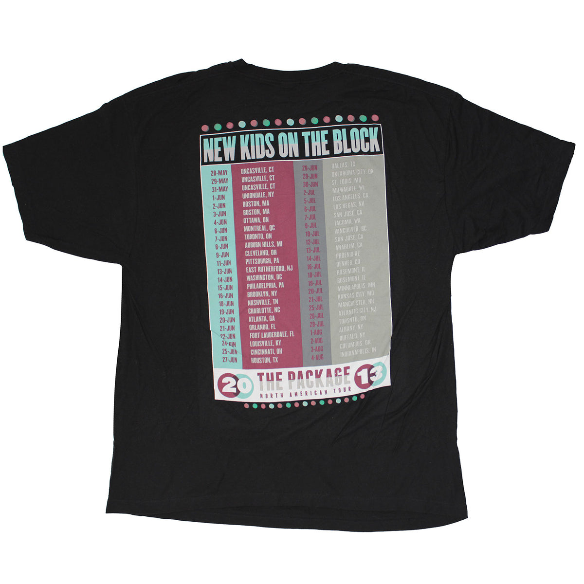New Kids On The Block Live At The Package North American Tour 2013 T-shirt Back