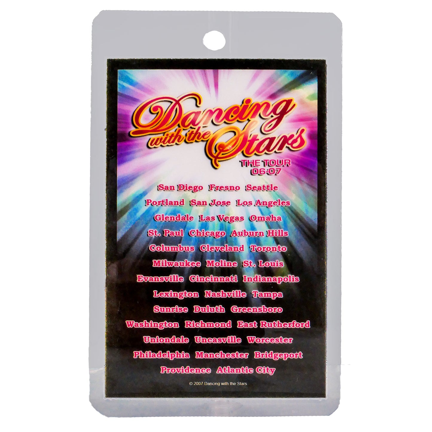 Dancing With The Stars The Tour 06-07 Laminated Backstage Pass Back