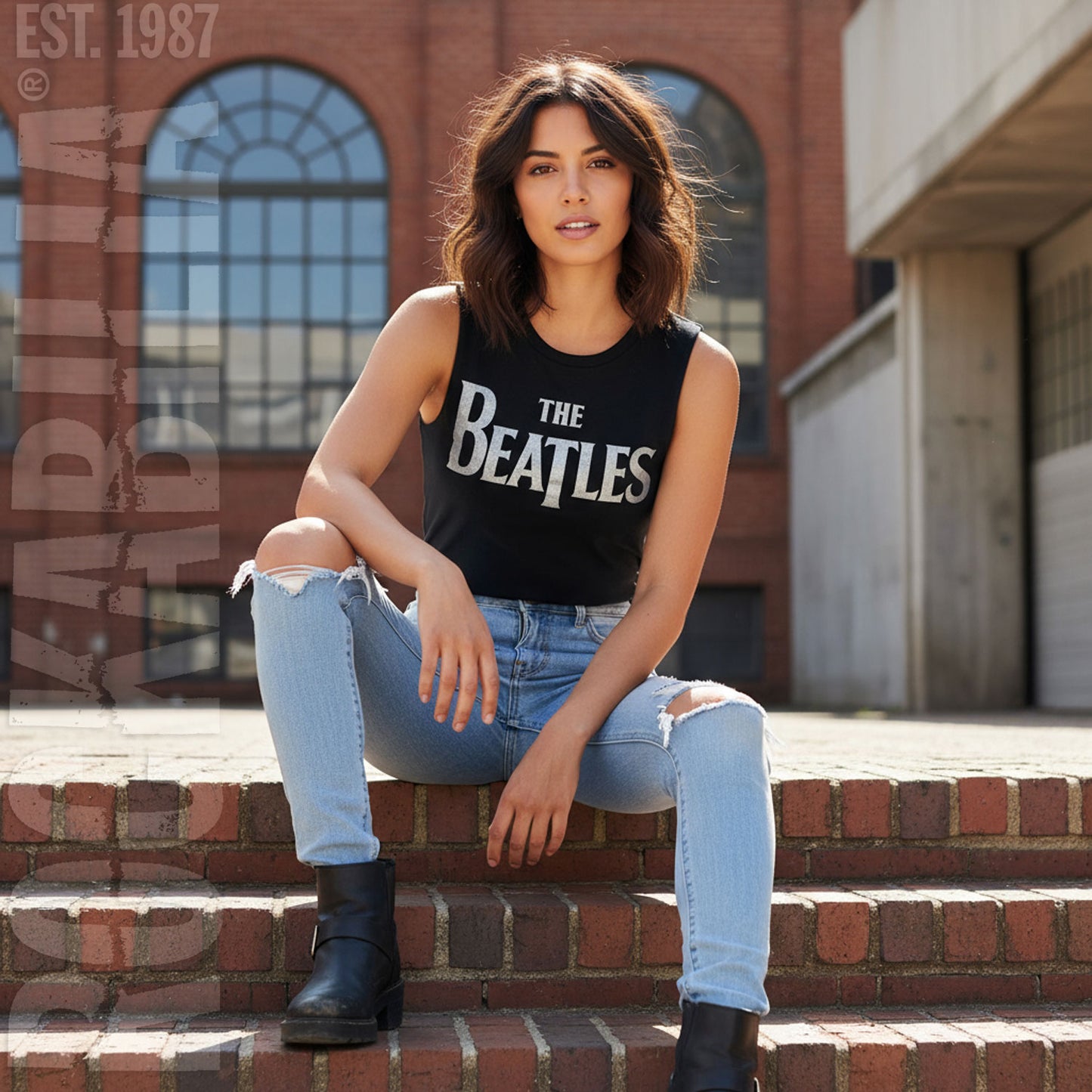 Vintage Distressed Logo Muscle Tank Womens Tank