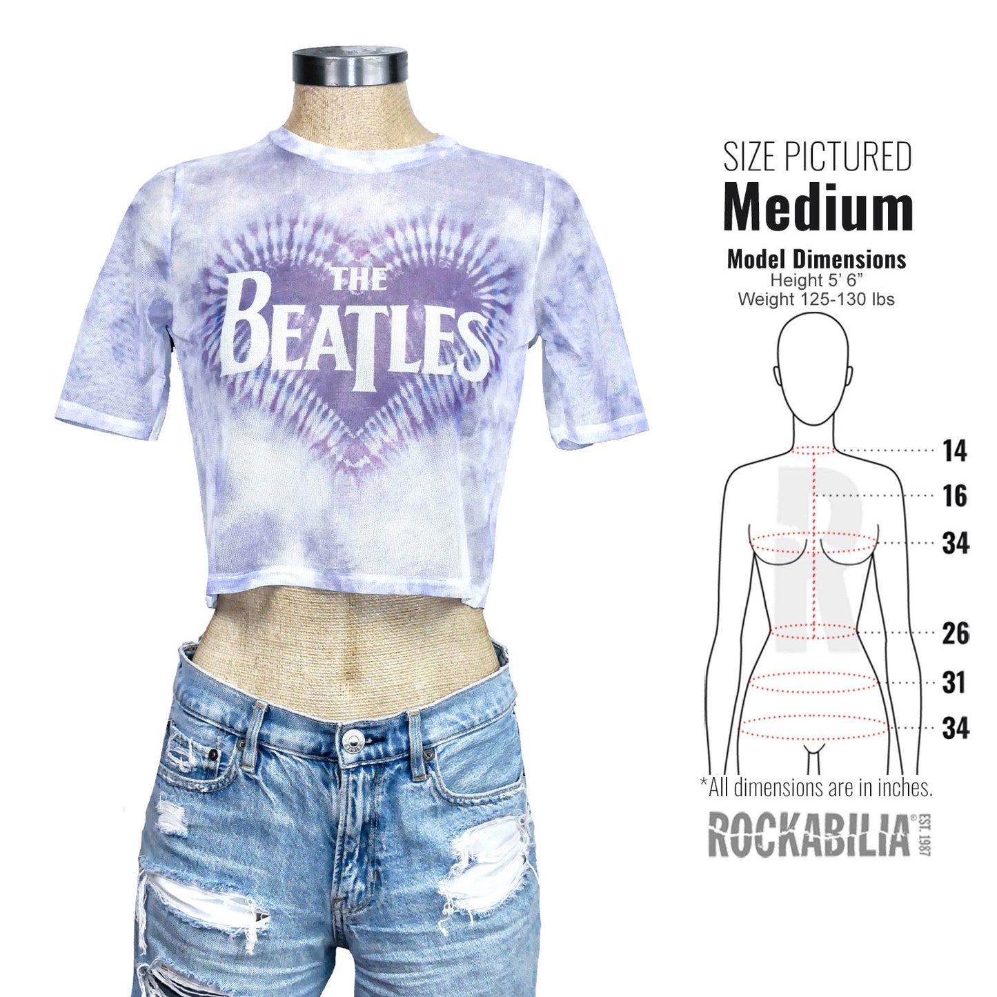 Beatles Heart & Drop T Logo Ladies Mesh Crop Top Junior Top Alt 3