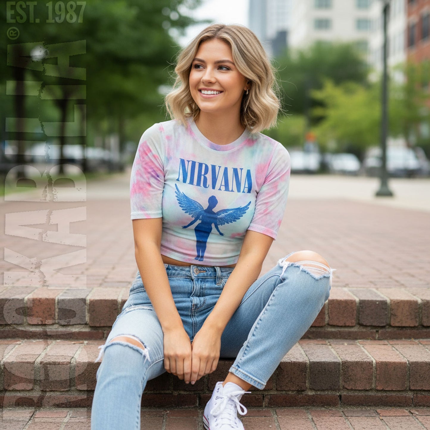 Nirvana Angelic Blue Mono Ladies Mesh Crop Top Junior Top Alt 2