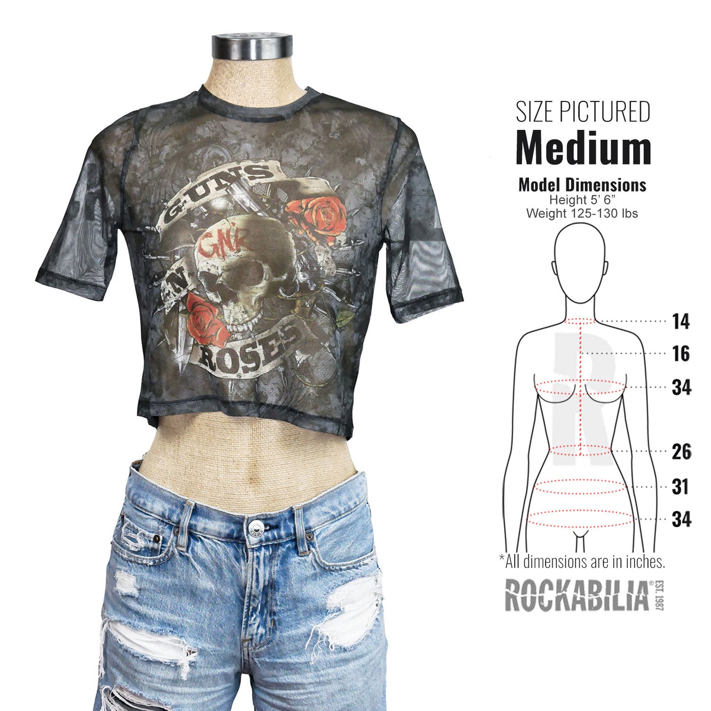 Guns N Roses Firepower Ladies Mesh Crop Top Junior Top Alt 3