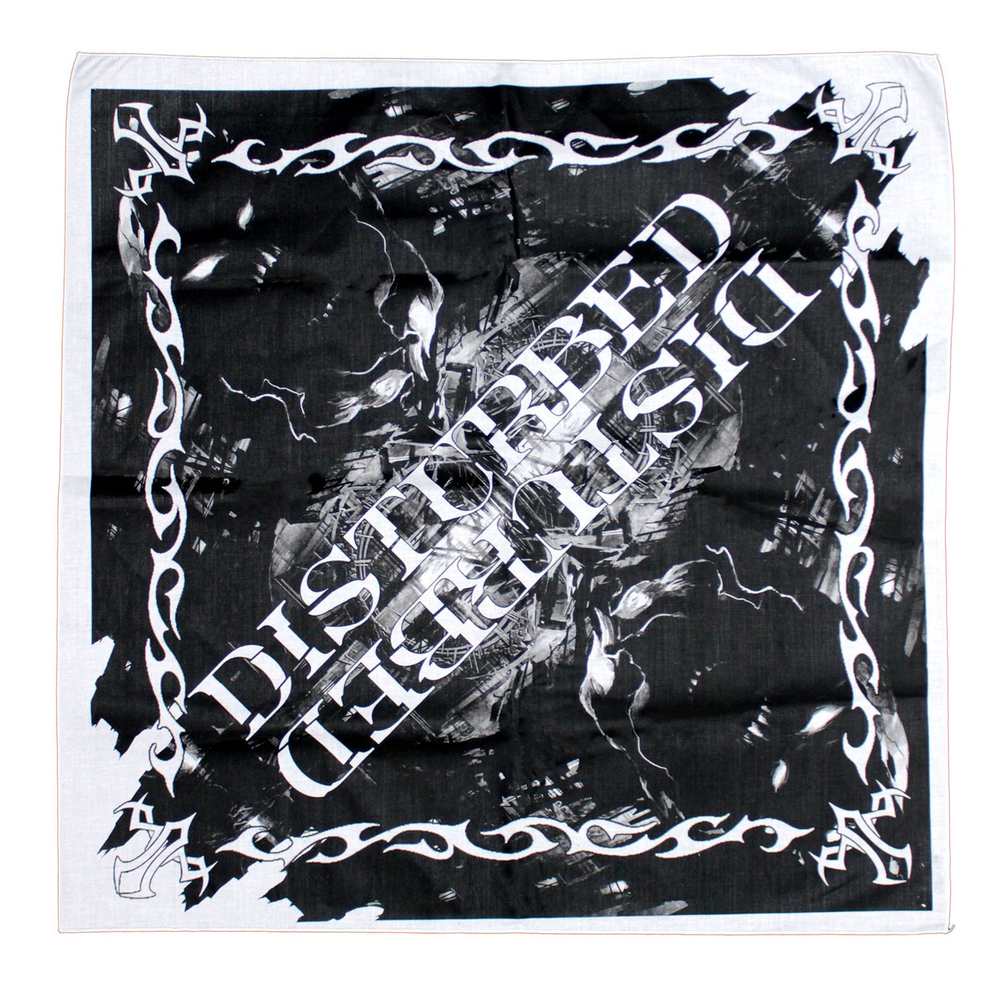 Disturbed Black & White Tribal Logos & Art Bandana Front